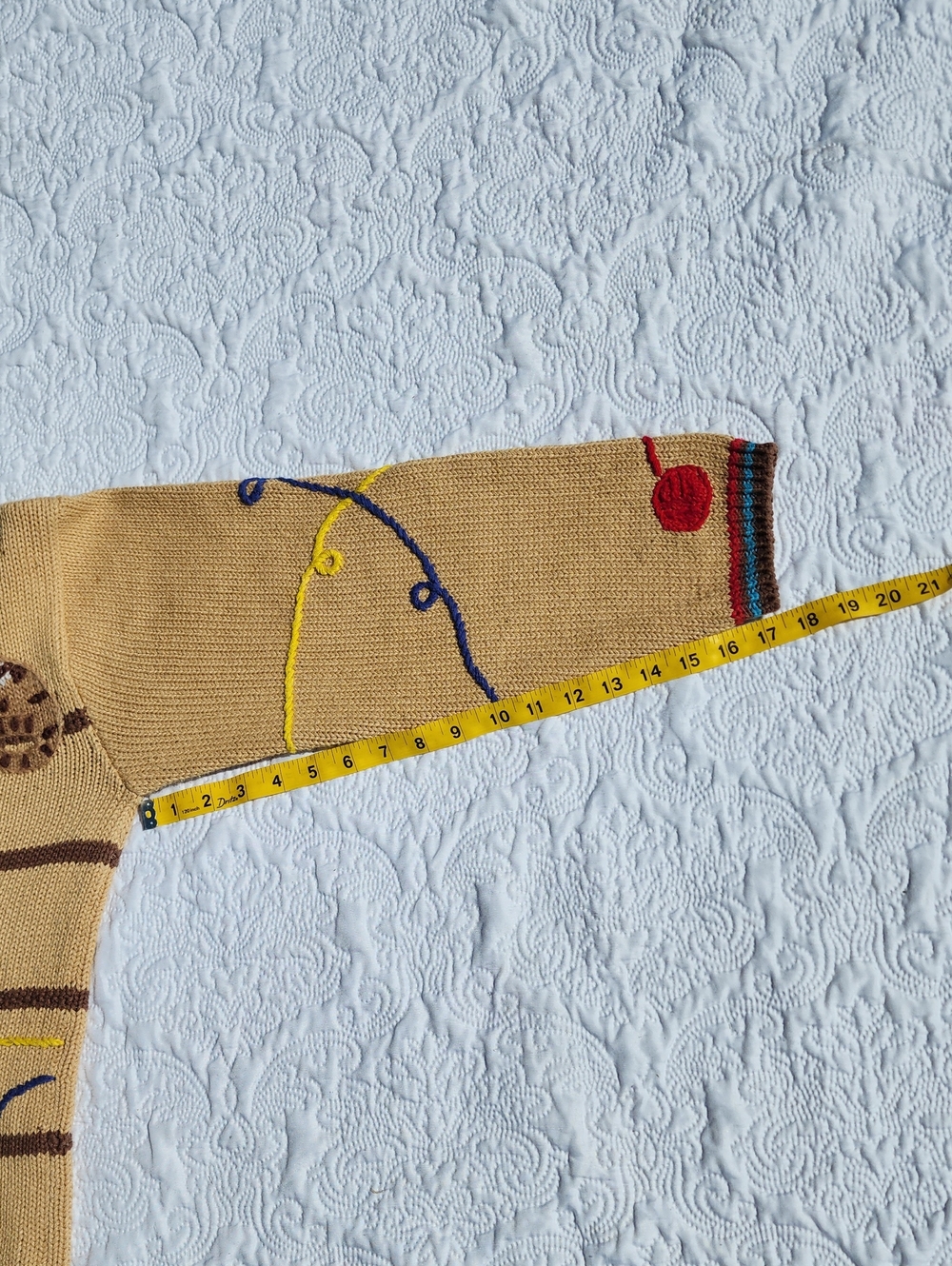 Storybook Knits Beige Cat Embroidered Cardigan with Multicolor Trim - Picture 16 of 16